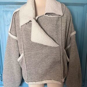 Free People Cozy Gray Sherpa Jacket
